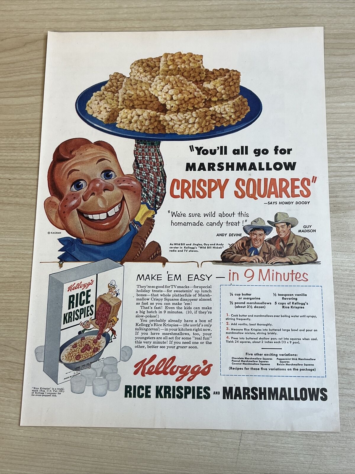 Kellogg\'s Howdy Doody Rice Krispies Crispy  Treats Vintage 1953 Print Ad