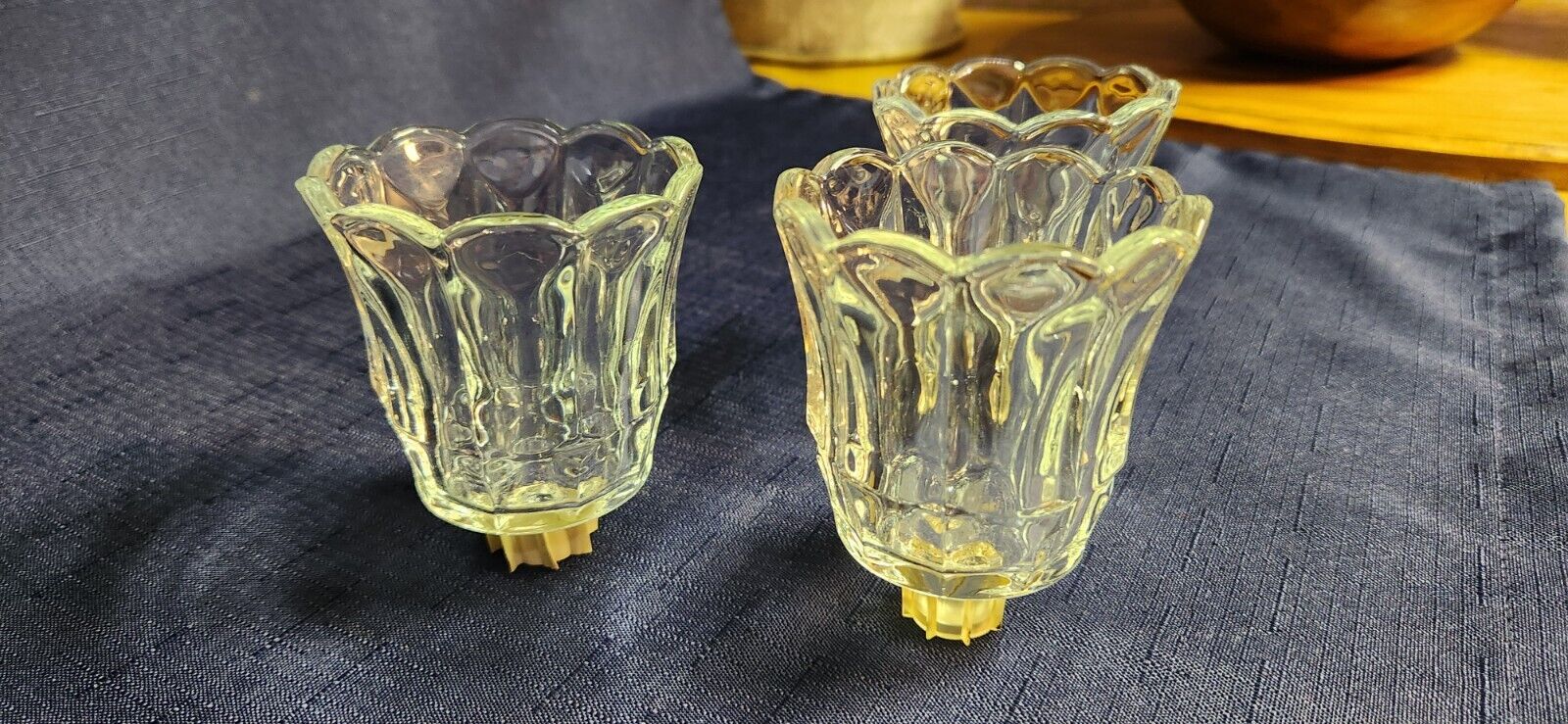 Lot Of 3 Vintage HOMCO Clear Glass Peg Votive Candle Cups  3 1/2 Inches.