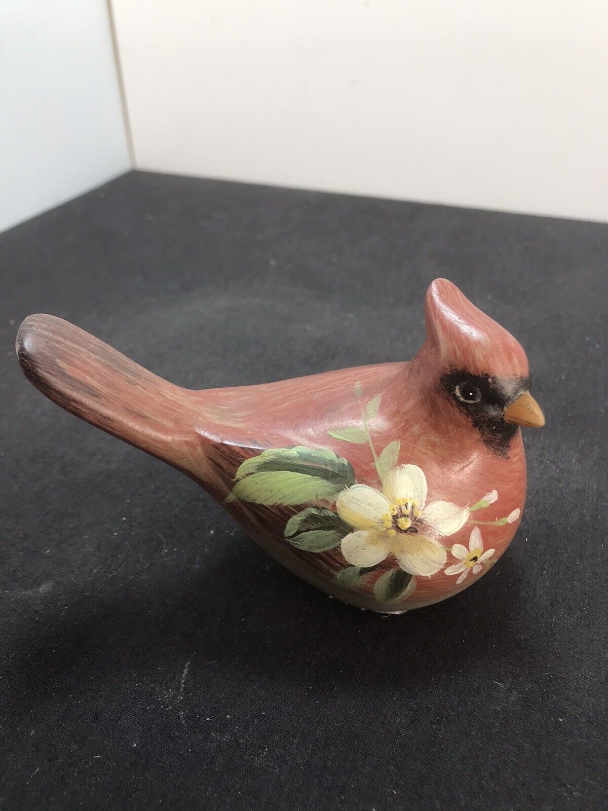 1990 Porcelain Hand Painted Flowers Red Cardinal 4” X 3”
