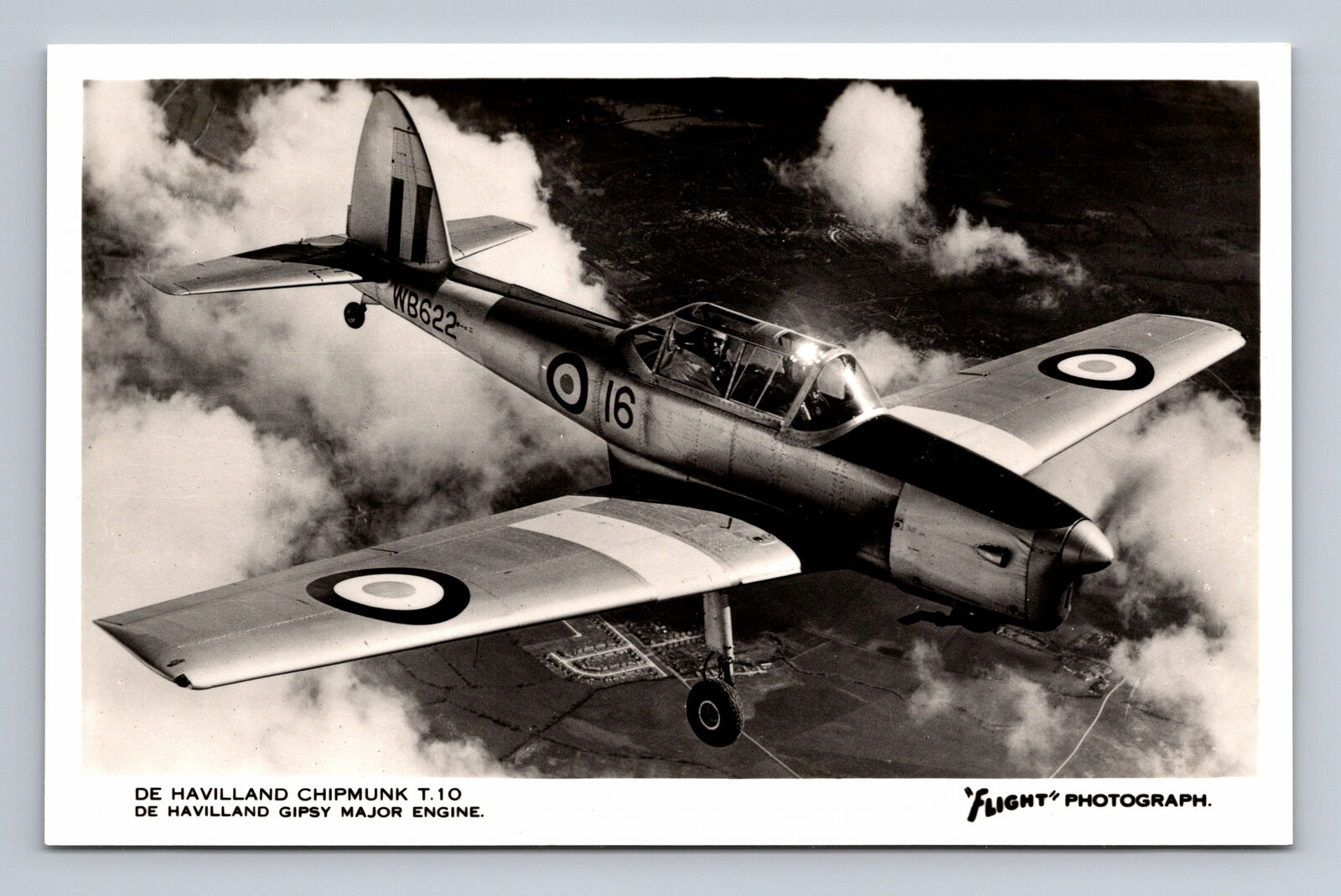 RPPC WWII RAF De Havilland Chipmunk T.10 Aircraft FLIGHT Photograph Postcard