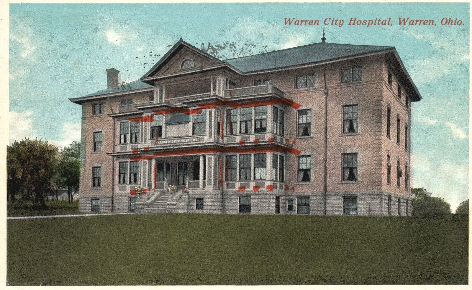 Vintage Postcard 1910\'S Warren City Hospital Medical Building Warren Ohio OH