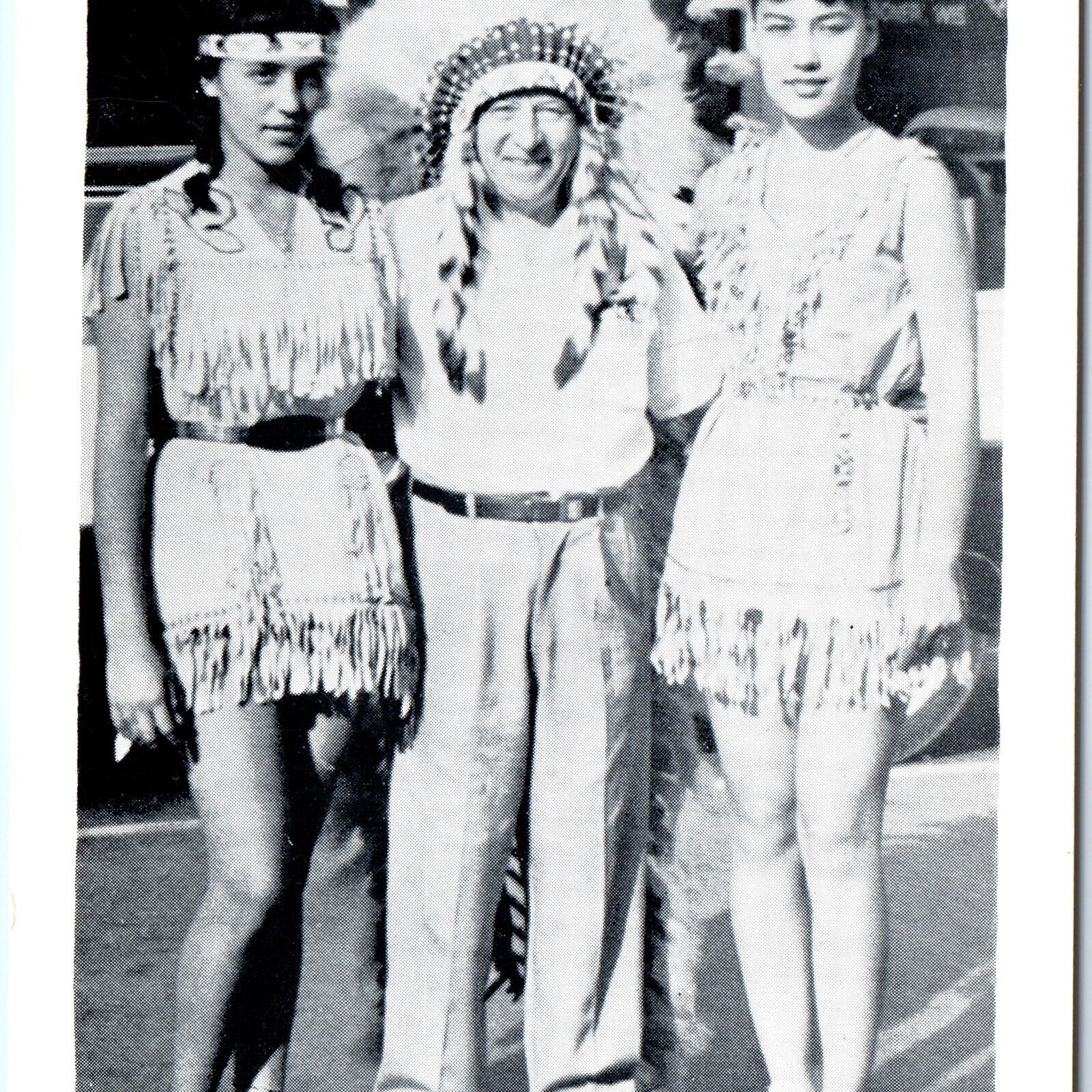 c1950s Spooner, WI Native American Man &  Women Cute Girls Indian Headdress A152