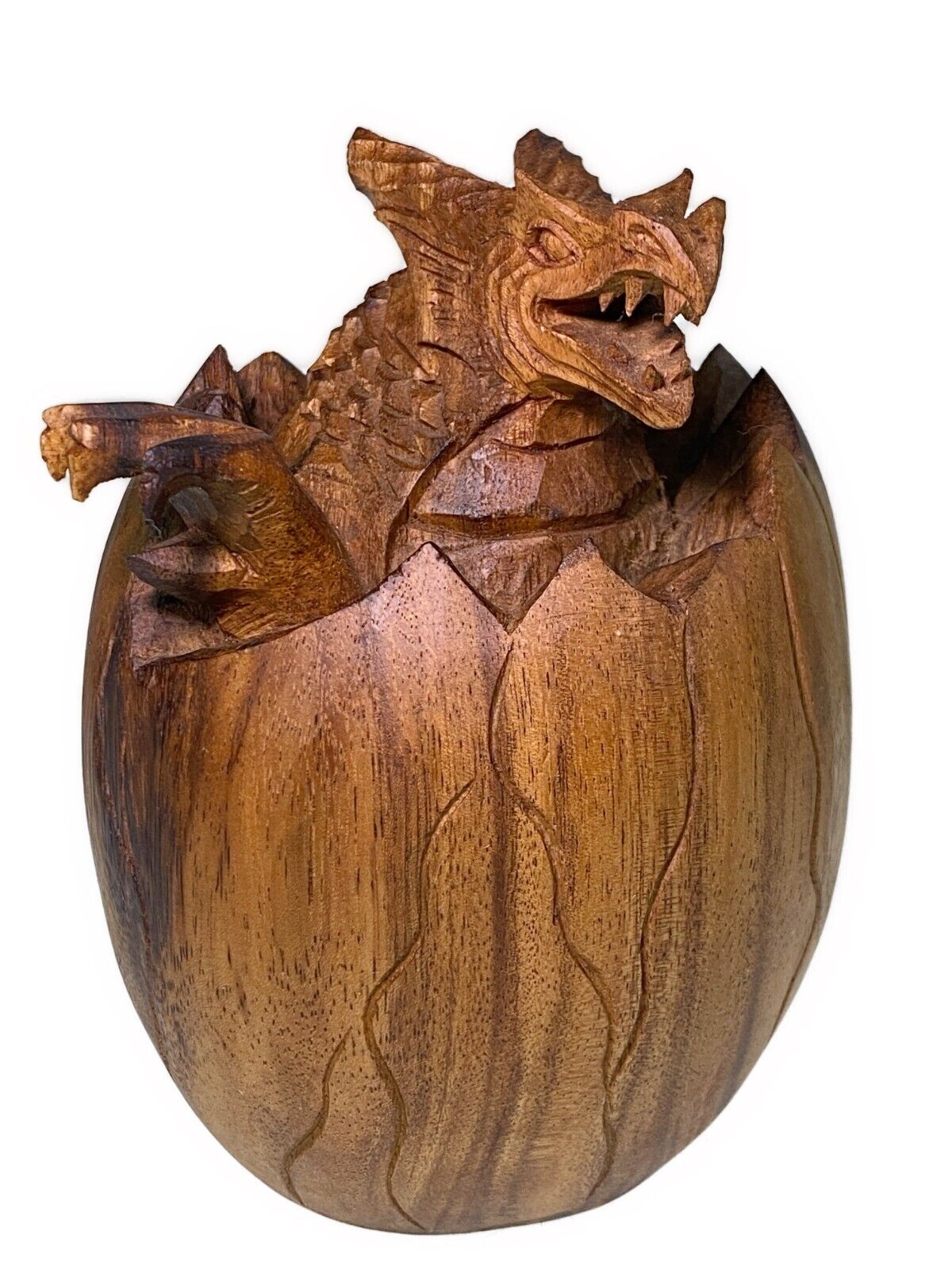 6.5” Carved Wood Hatching Baby Dragon Egg Medieval Reptile Renaissance GOT DND
