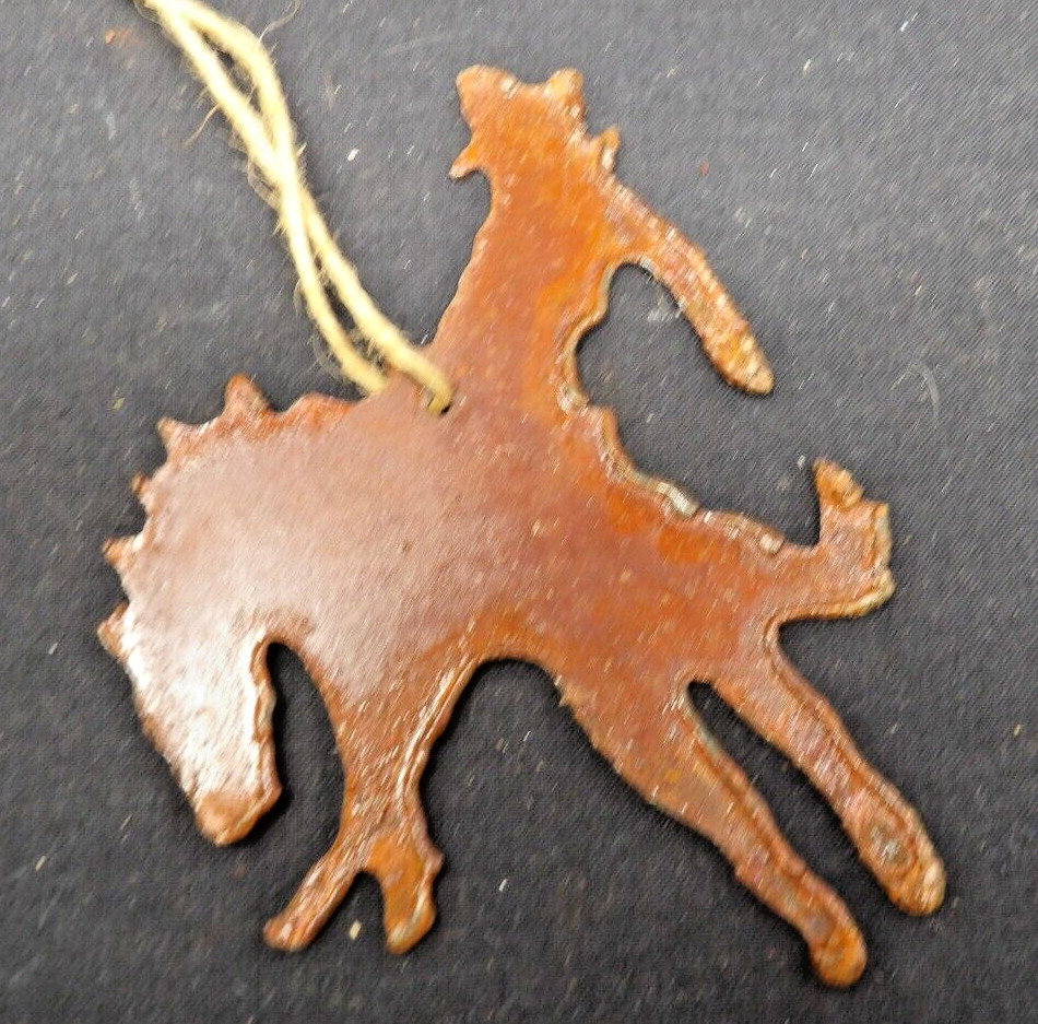 Vintage Handmade Metal Cowboy on a Rodeo Horse Ctristmas Ornament 5\