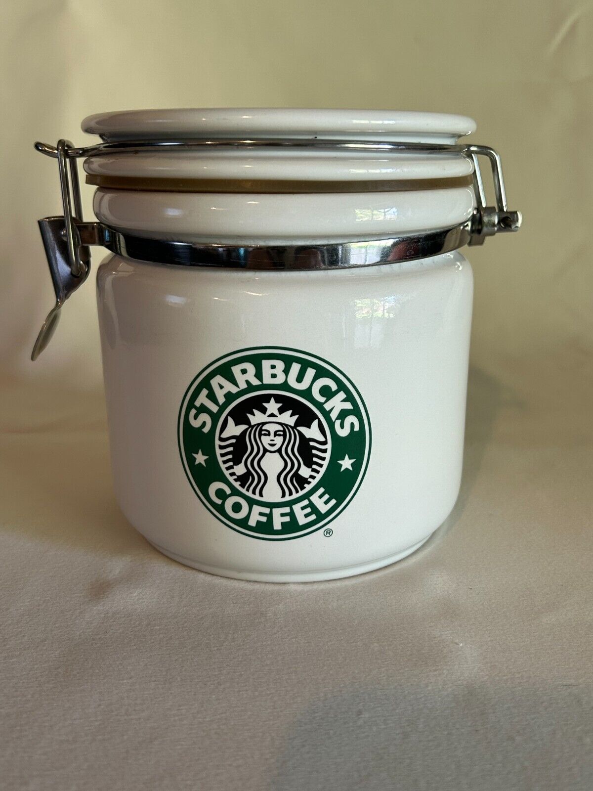 Starbucks Mermaid Siren Logo White Ceramic Bee House Coffee Canister Vintage