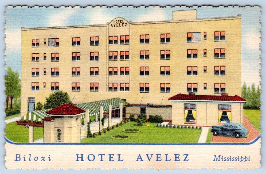 HOTEL AVELEZ BILOXI MI PRICE LIST ROOMS $1.50 - $5.00 VINTAGE LINEN POSTCARD