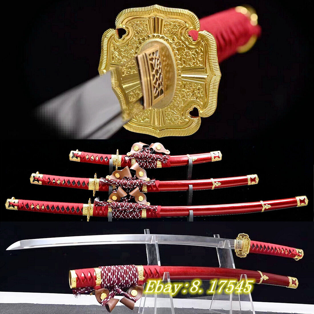 Japanese Tachi 3PC Set Sword Sharp Spring Steel Battle Katana/Wakizashi/Tanto
