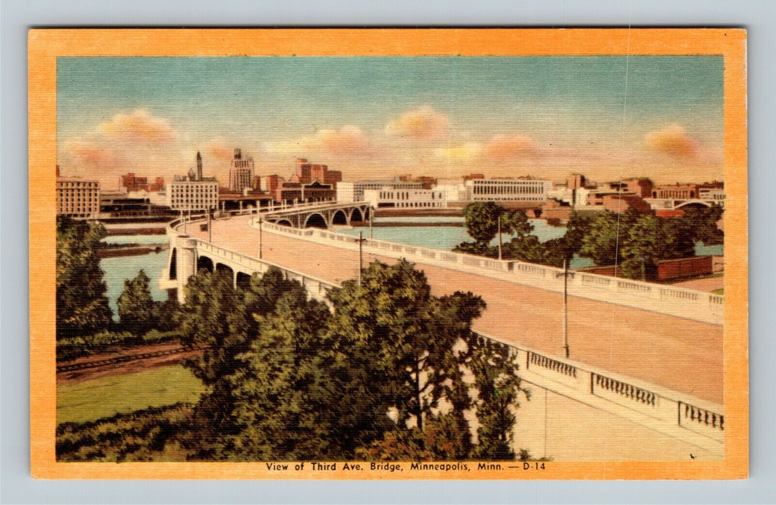Minneapolis MN, View Third Avenue Bridge, Minnesota Vintage Postcard