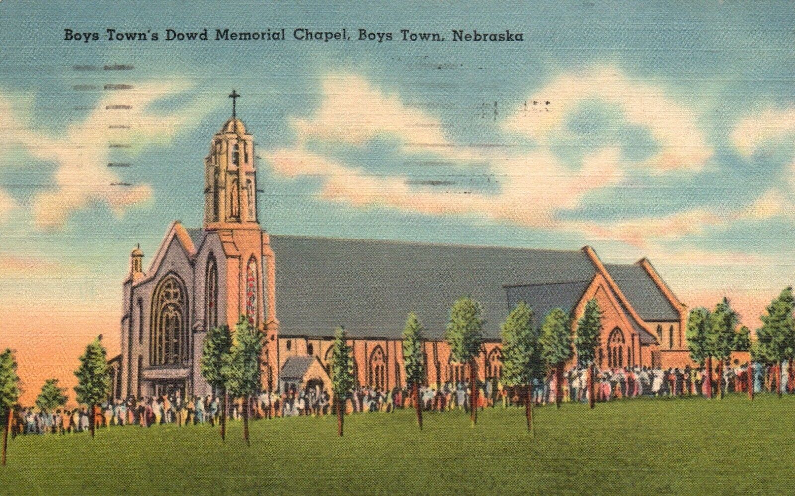 Postcard NE Boys Town Dowd Memorial Chapel Nebraska 1942 Linen Vintage PC f896