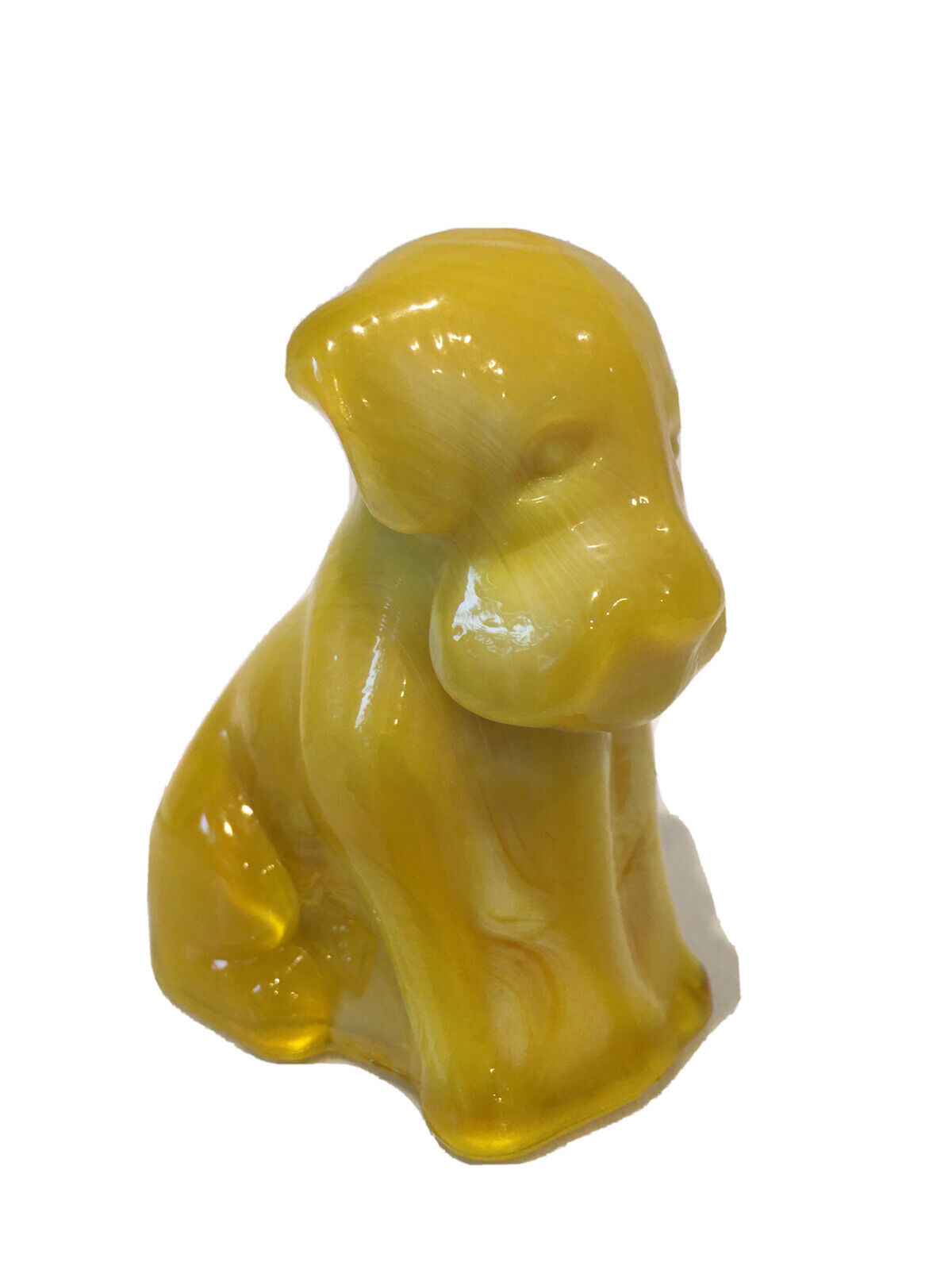Boyd’s Art Glass’s VTG Dog Figurine, Pooche The Dog,#9 Butterscotch Slag UV+, HS