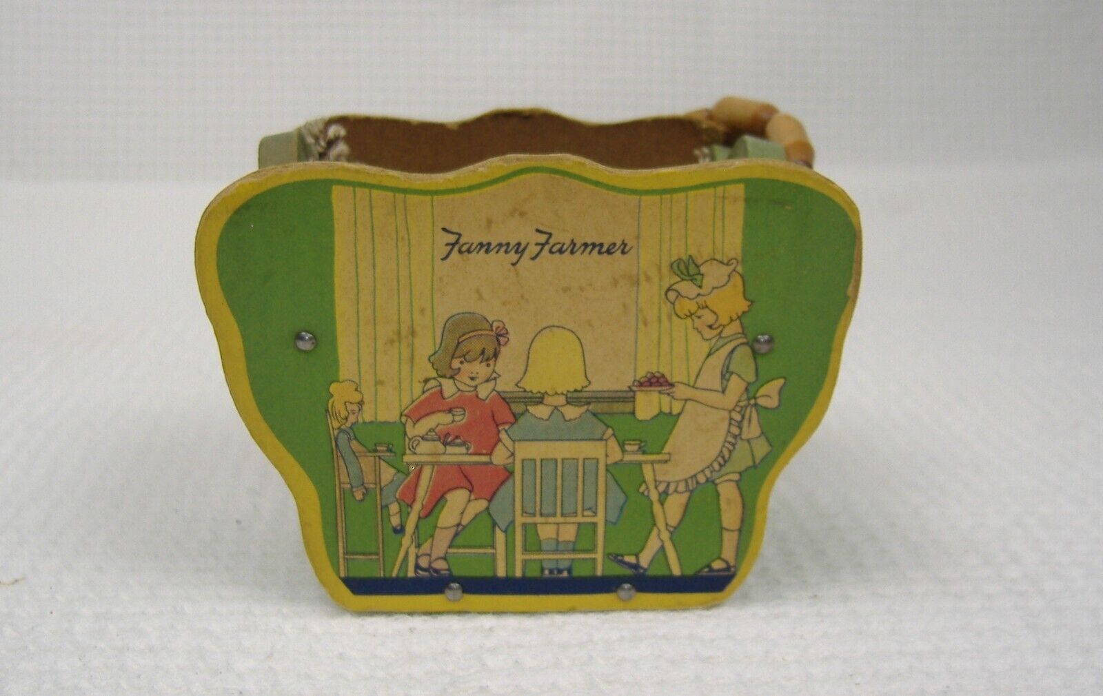 c. 1930\'s Fanny Farmer Candy Container Wood Basket Handle Children Vintage