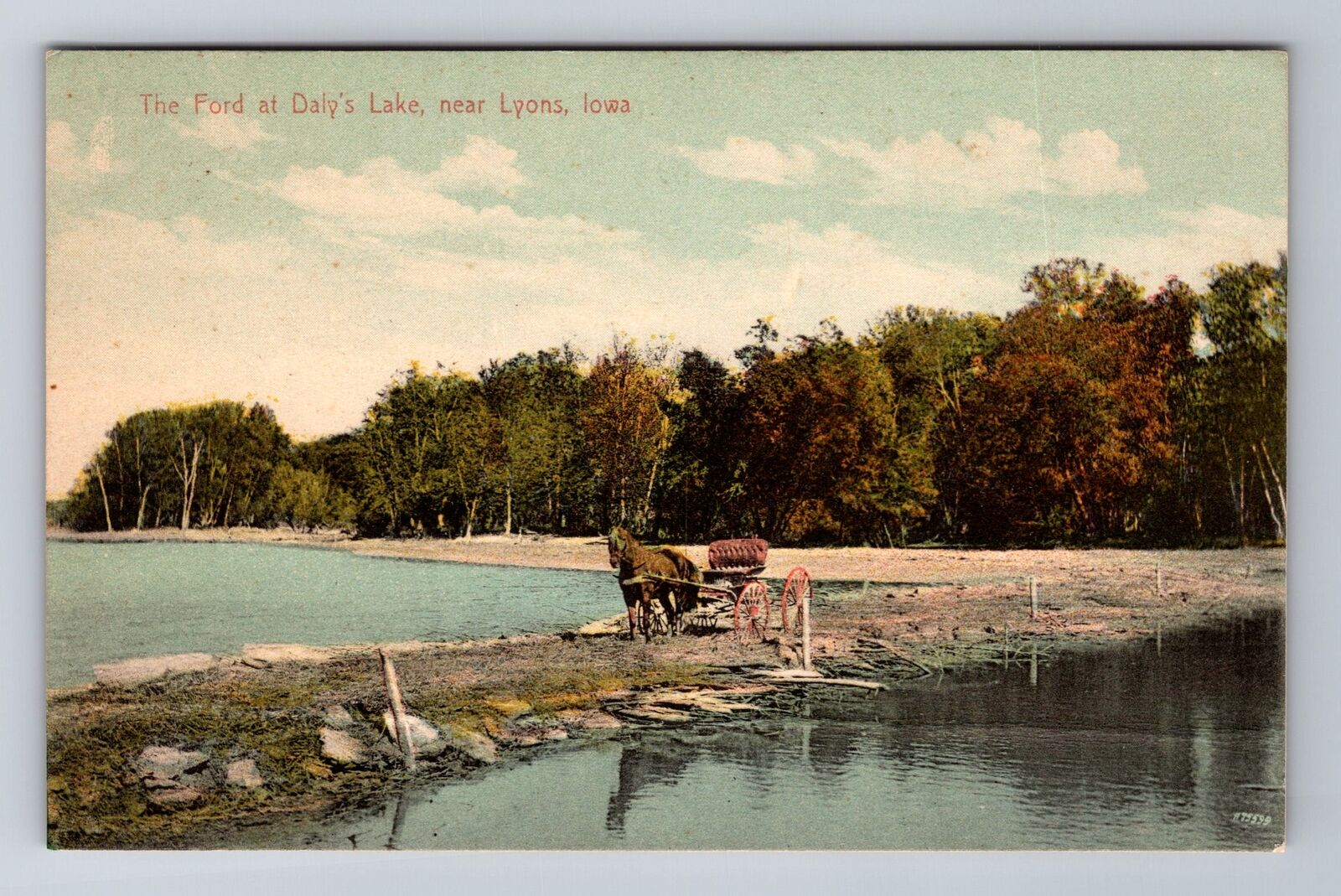 Lyons IA-Iowa, the Ford at Daly\'s Lake, Antique Vintage Souvenir Postcard