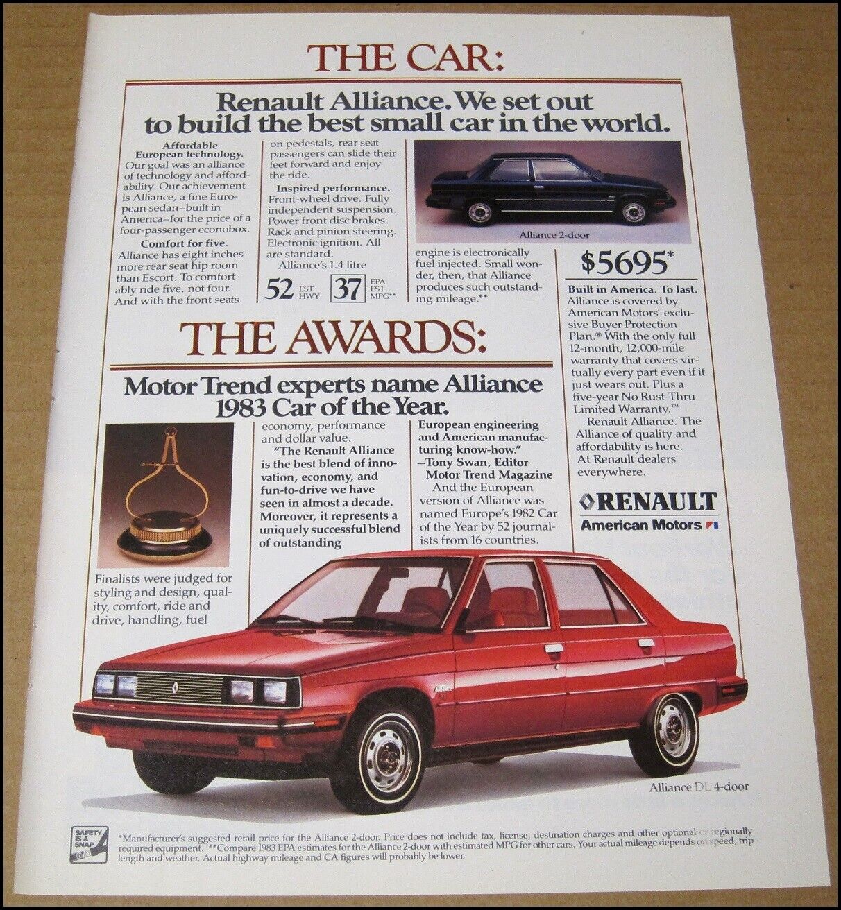 1983 Renault Print Ad Car Automobile Vintage Advertisement American Motors AMC