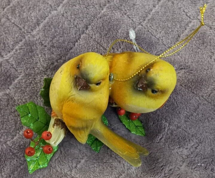A Pair Of Ceramic Yellow Birds On A Branch Hanging Ornament Figurine