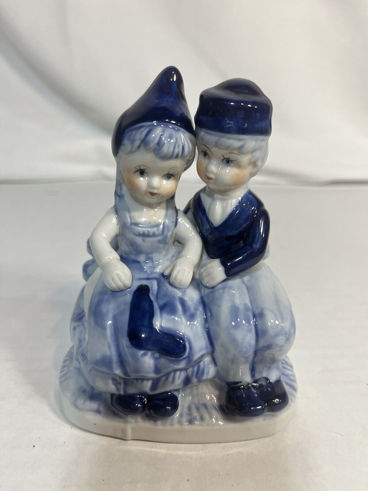 Vintage Delft Hand Painted Figure Made in Holland Boy and Girl Blue And White