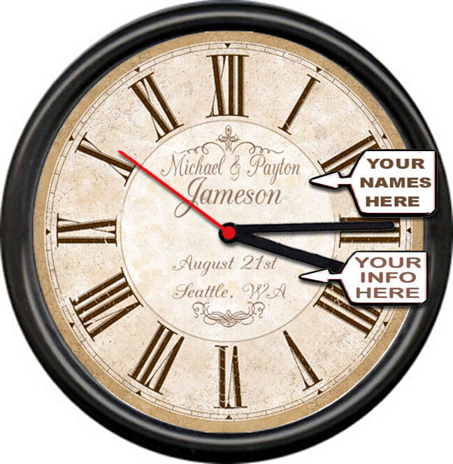 NEW Personalized Names Wedding Gift Anniversary Name Date City Sign Wall Clock 