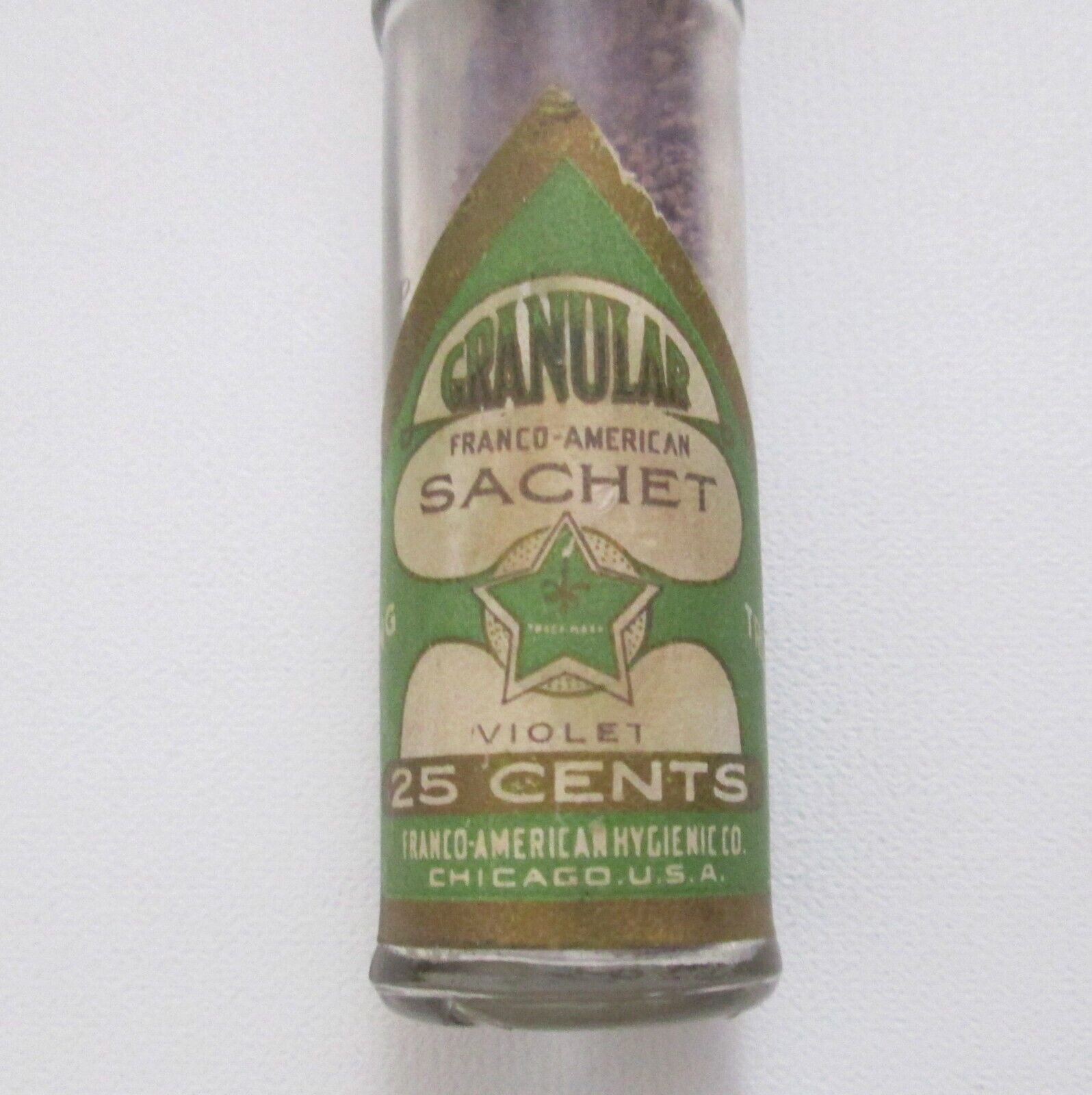 Antique Franco Hygiene Co American Violet Granular Sachet Bottle 2/3 Full 1900s
