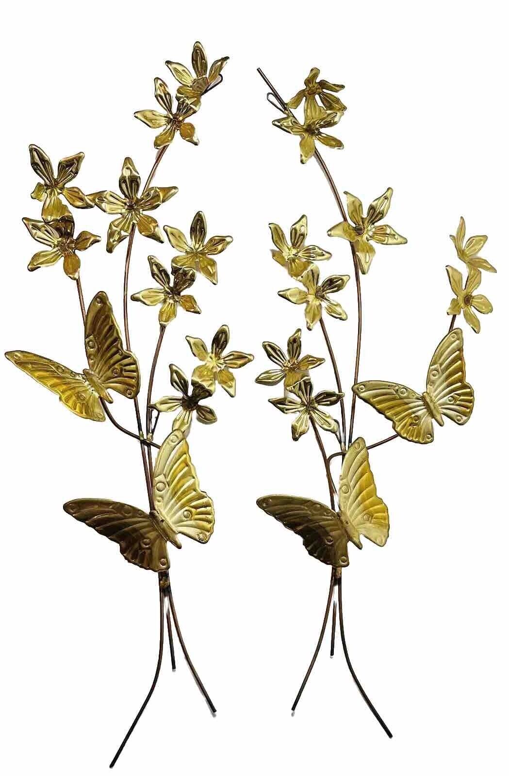 Vtg Home Interiors MCM Wall Art Brass Gold Metal Butterfly Flowers HOMCO Lot 2