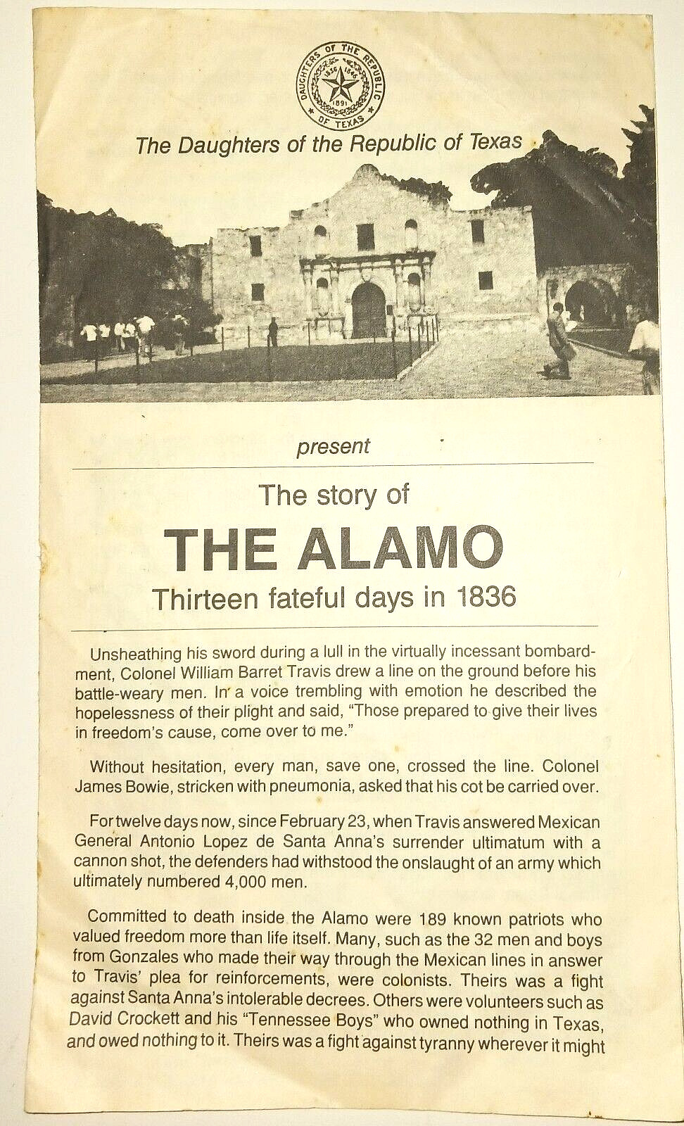 The Story of THE ALAMO 13 Fateful Days 1836 Pamphlet