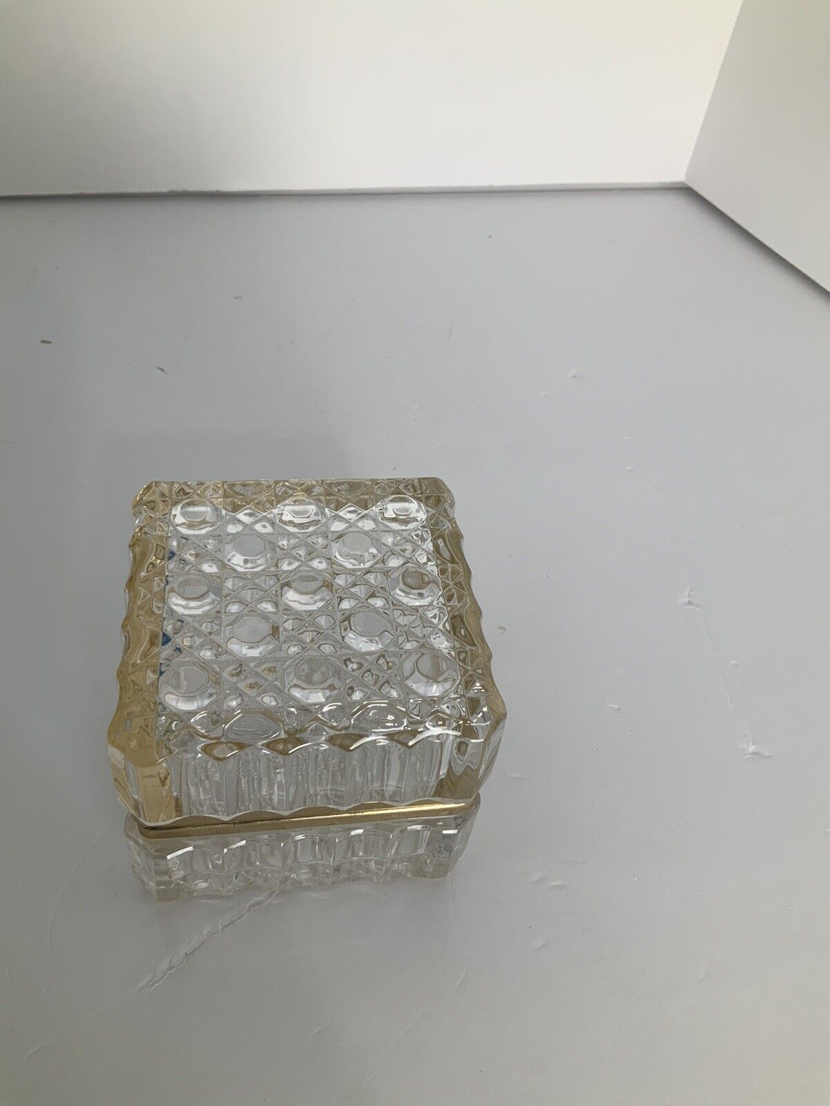 Vintage Westminster Baccarat Style Diamond Cut Crystal Hinged Trinket Box 3 1/2