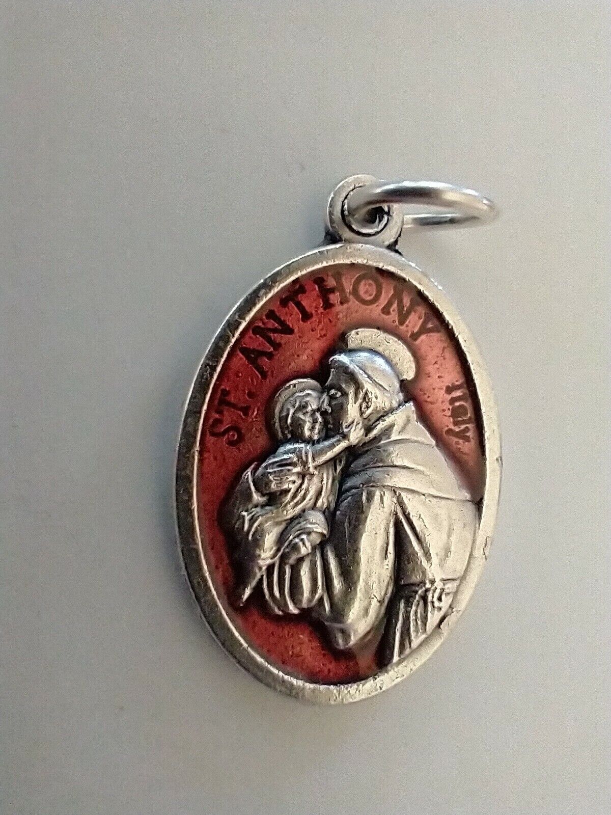 Catholic St Anthony Red Enamel Medal Italy