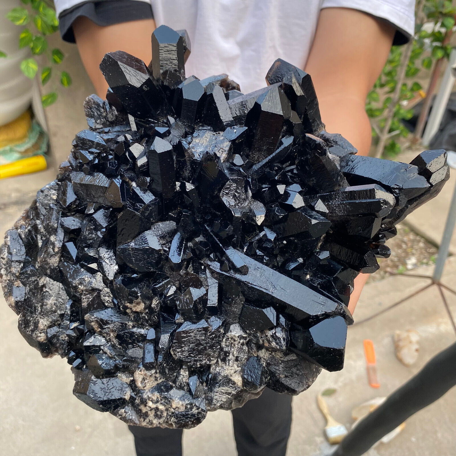 8.8lb Large Natural Black Smoky Quartz Crystal Cluster Raw Mineral Specimen