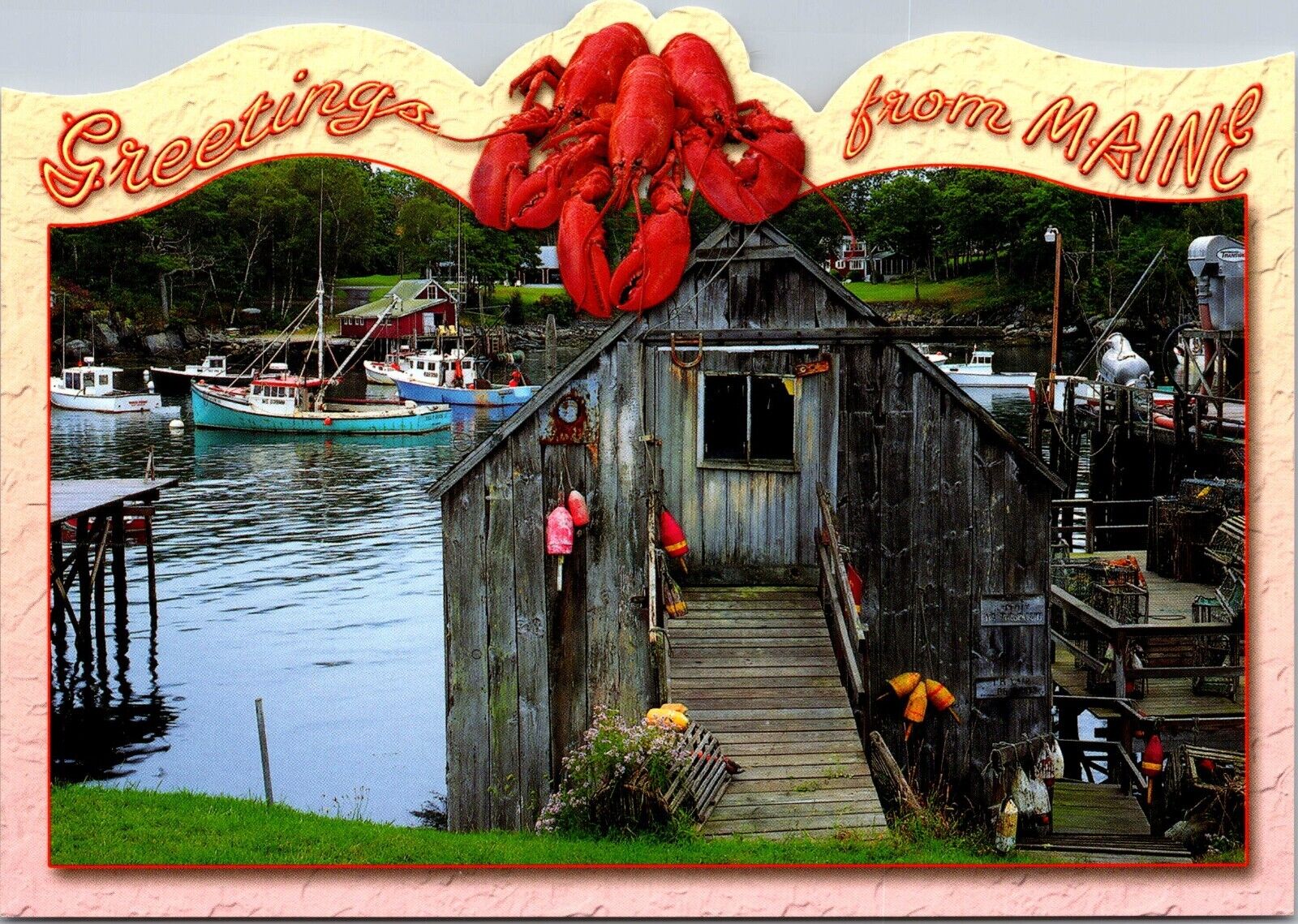 Postcard Greetings from the Maine coast Die cut Lobster postcard