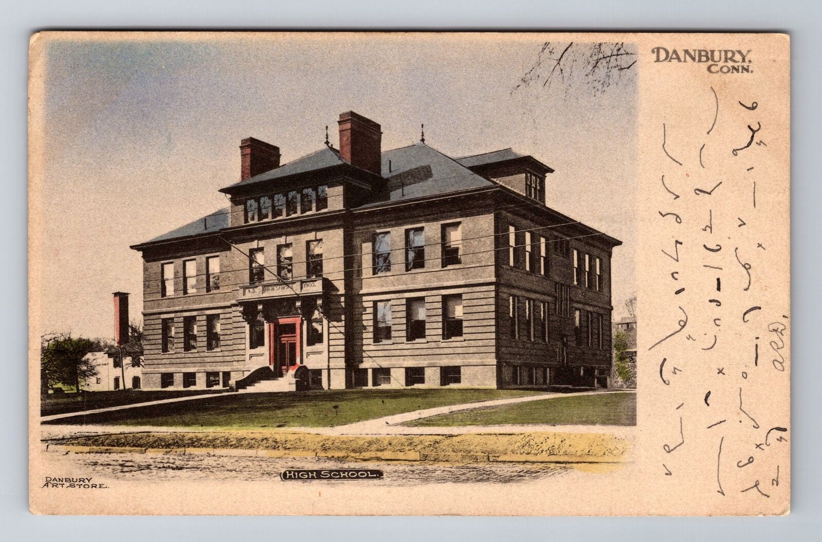 Danbury CT-Connecticut, High School, c1906 Antique Vintage Souvenir Postcard