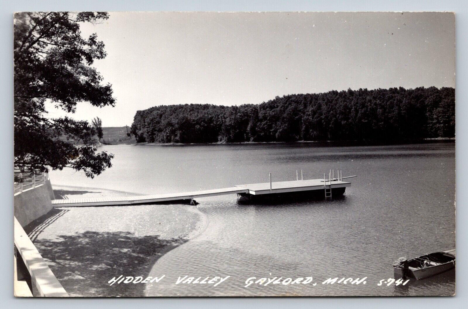 c1940s RPPC Hidden Valley Otsego Lake Pier & Boat GAYLORD MI VINTAGE Postcard