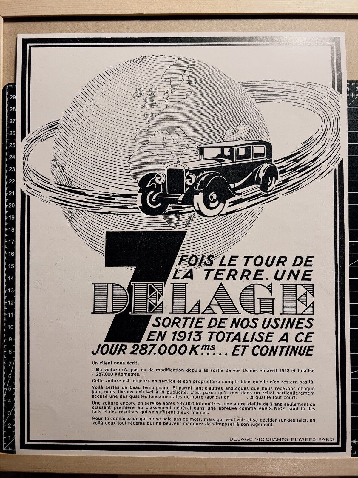 DELAGE RECORD CAR ADVERTISING VINTAGE FRANCE 1925 ORIGINAL ADVERTISING POSTER