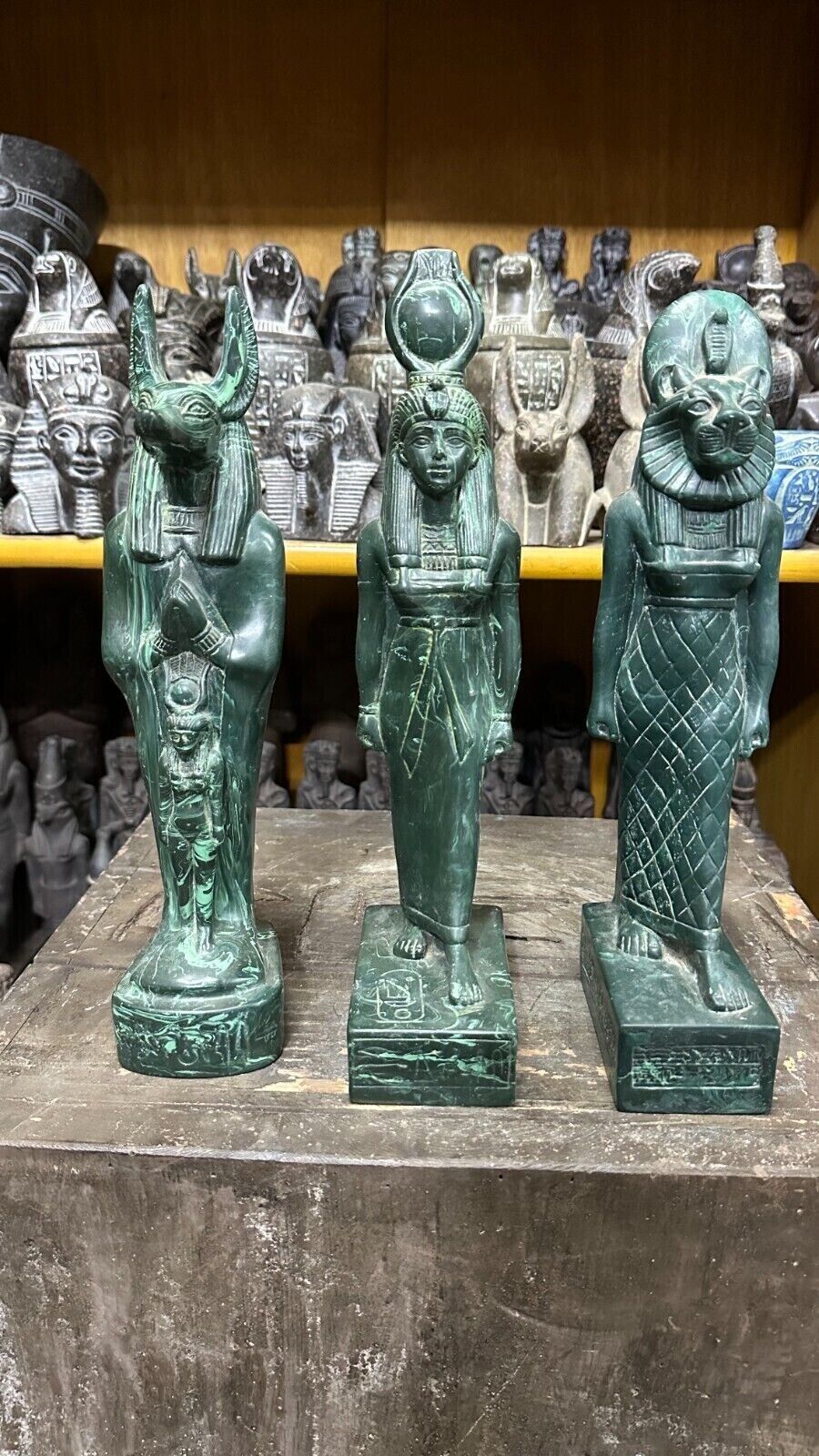 Ancient Egyptian Antiquities Three statues( Anubis _ Isis _ Sekhmet ) Egypt BC