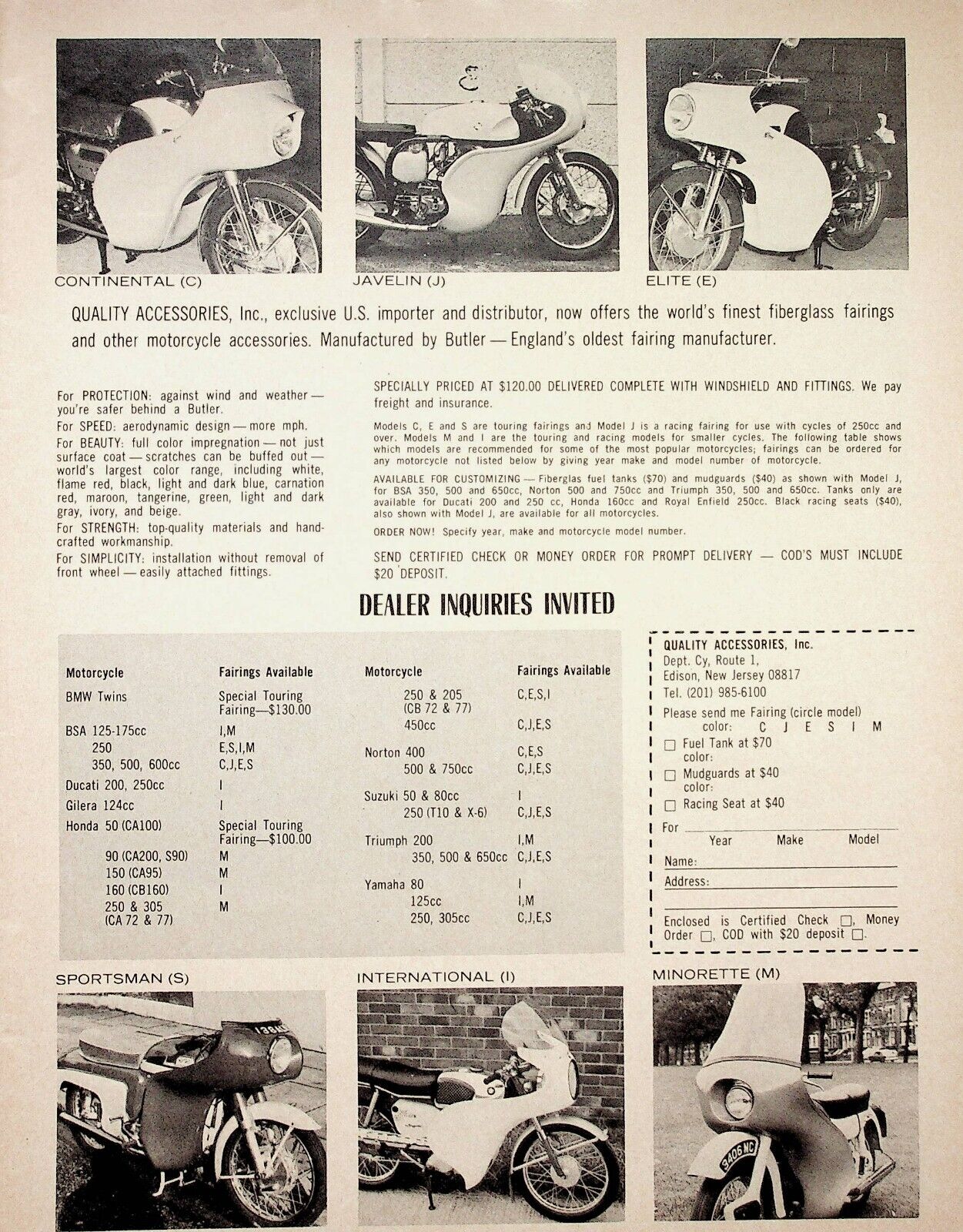 1966 Motorcycle Fairings Butler Fiberglass Accessories - Vintage Ad