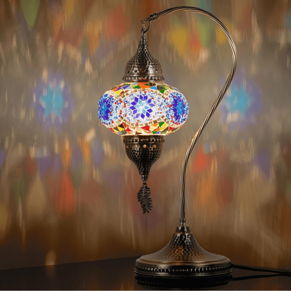 DEMMEX Turkish Moroccan Handmade Colorful Mosaic Gooseneck Table Bedside Lamp