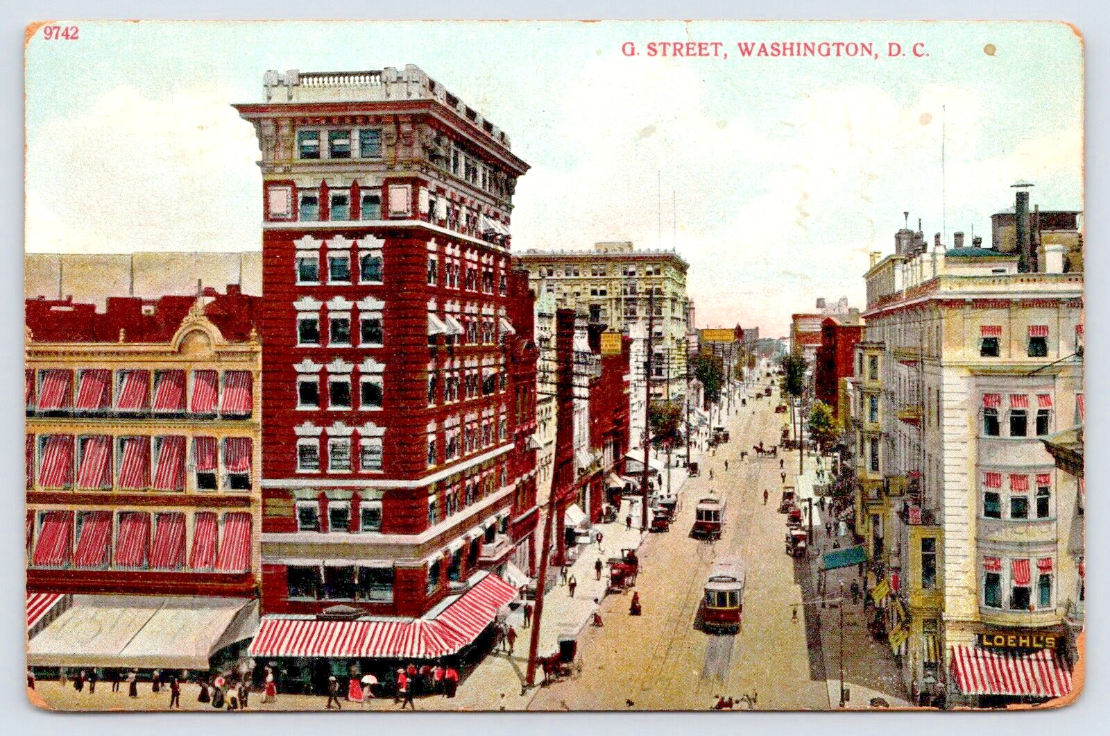Postcard 1909 G. Street Bird's Eye View Washington D.C. A12