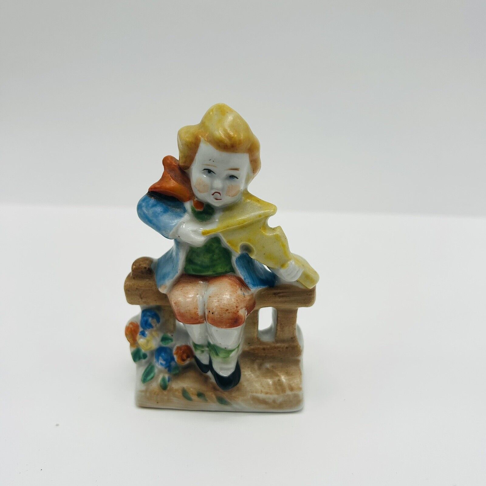 Vintage K.1. Japan Porcelain Figurine Boy On Bench With Violin 4\