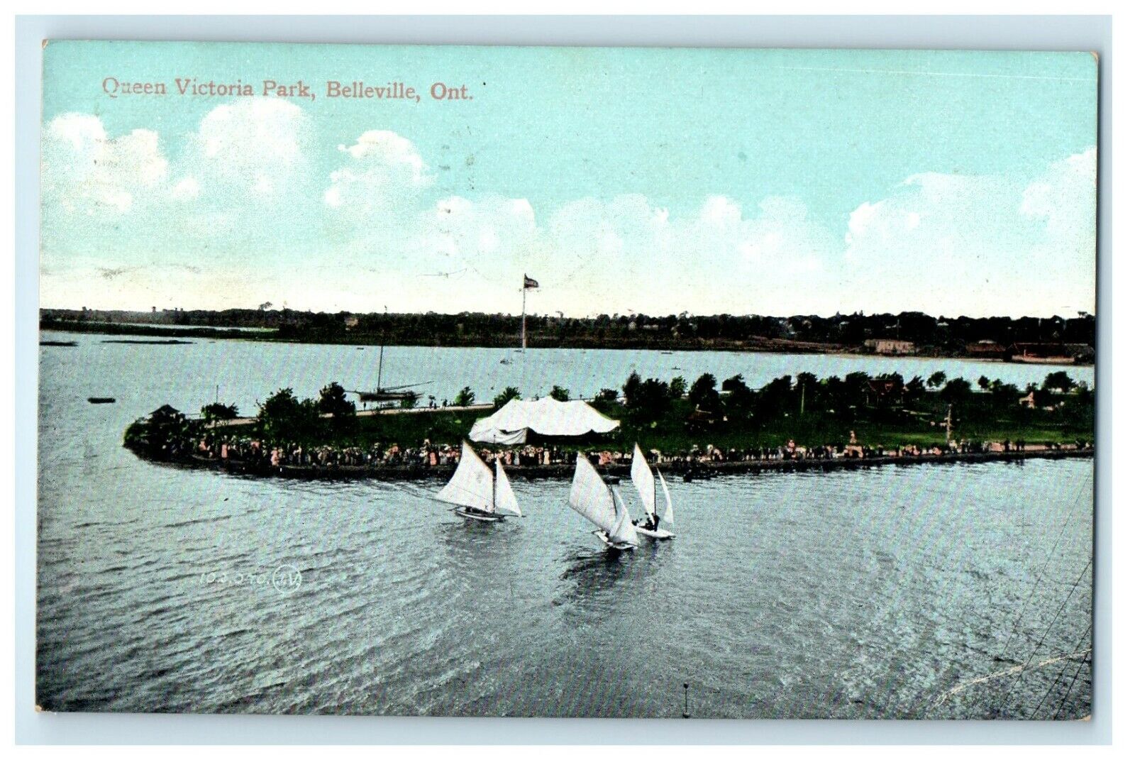 1909 Queen Victoria Park Sailboats Belleville Ontario Canada Antique Postcard