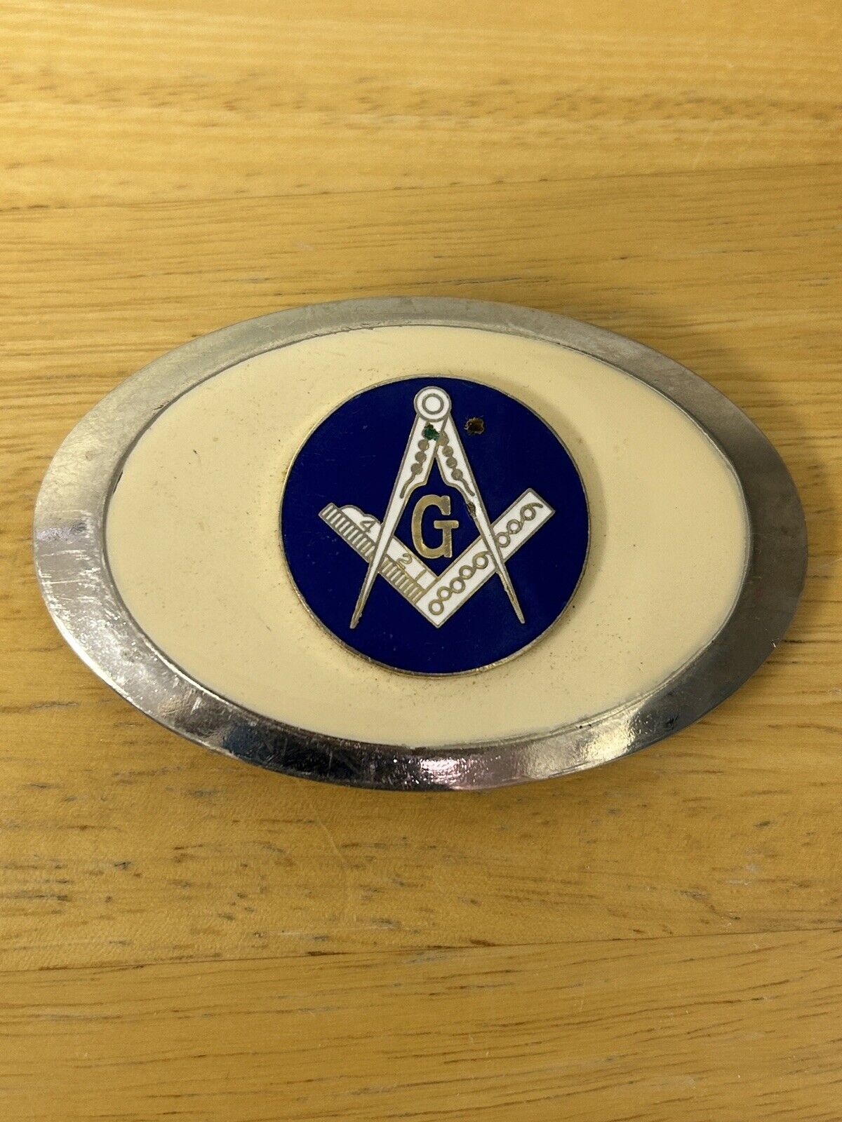 Masonic Belt Buckle Blue & White Vintage Enamel? 