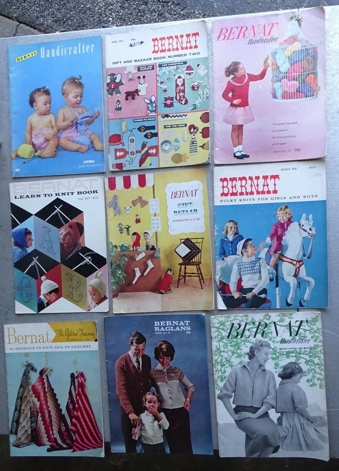 9 Emile Bernat Knitting Handicrafter Books/Catalogs circa 1950\'s (Knit/Crochet)