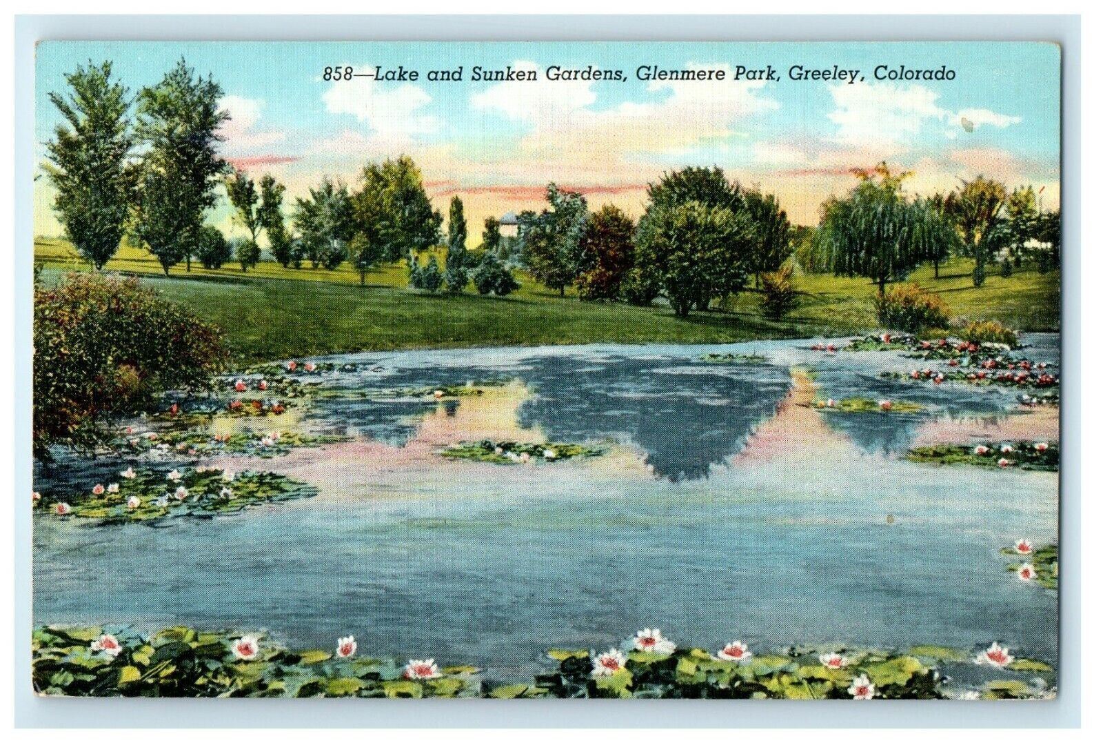 c1940\'s Lake And Sunken Garden Glenmere Park Greely Colorado CO Postcard