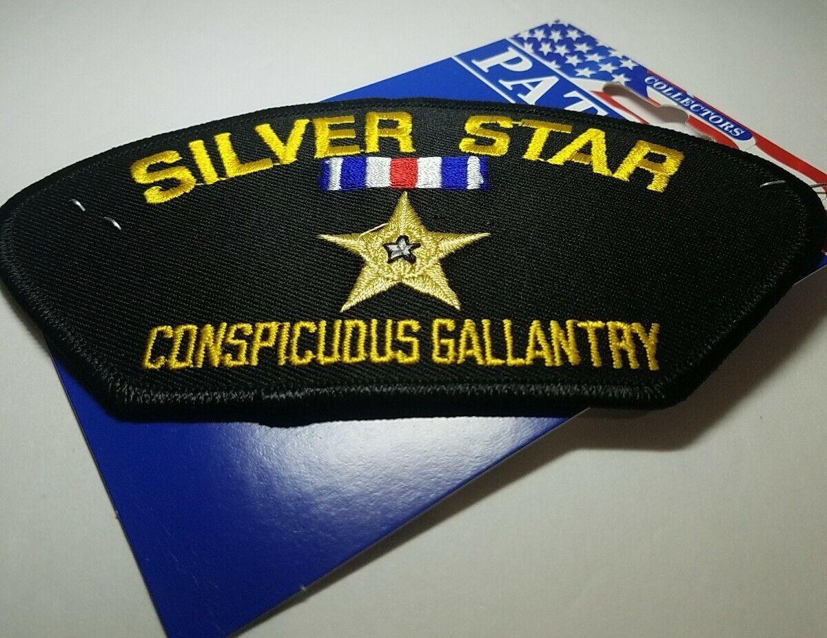 SILVER STAR CONSPICUOUS GALLANTRY TAB sew  iron on Patch MOTORCYCLE VEST 