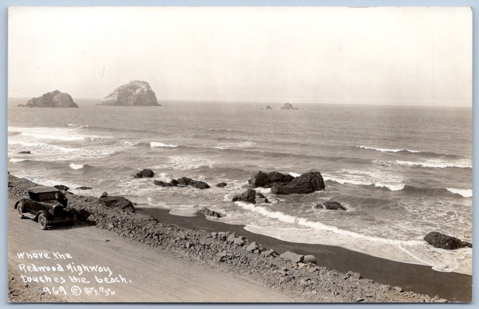 Postcard RPPC Where Redwood Highway Touches Beach Car 1920s Patterson CA OR R49
