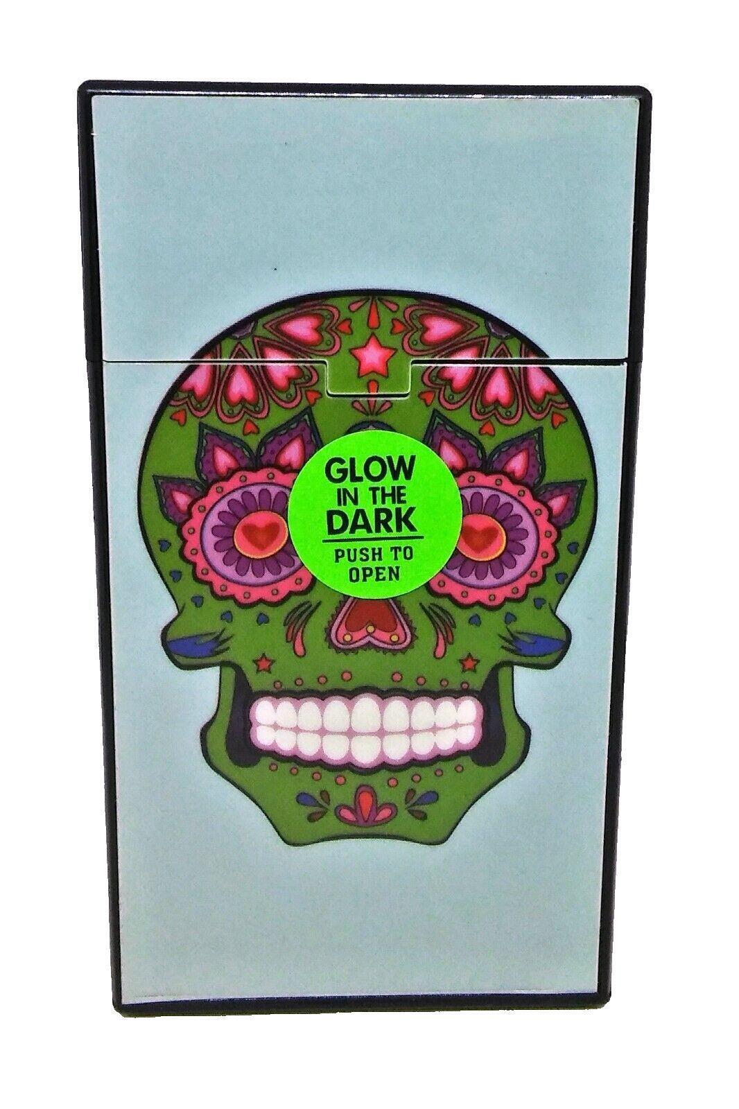 Fujima Green Skull Glow In Dark Push To Open 100s Size Cigarette Case