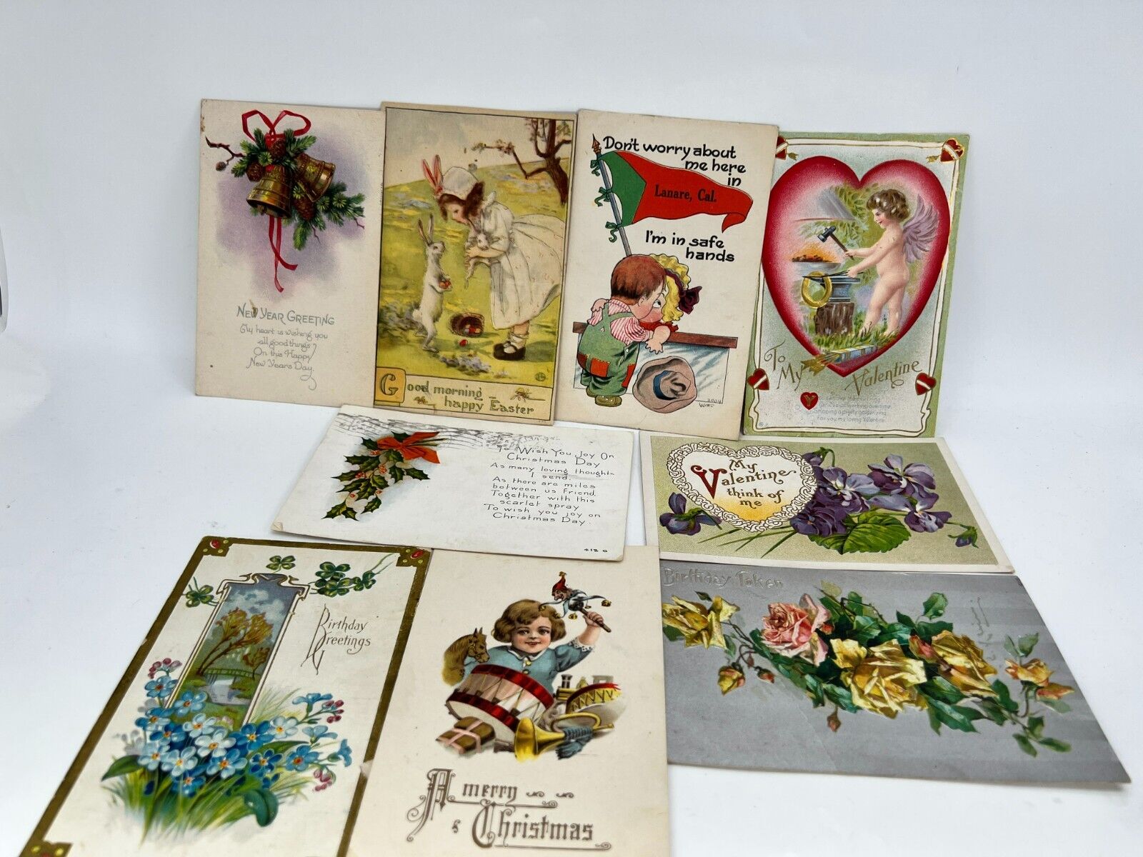 early 20th  8 valentine Comic Illustration Postcards 1 C stamp sent Hanford CA