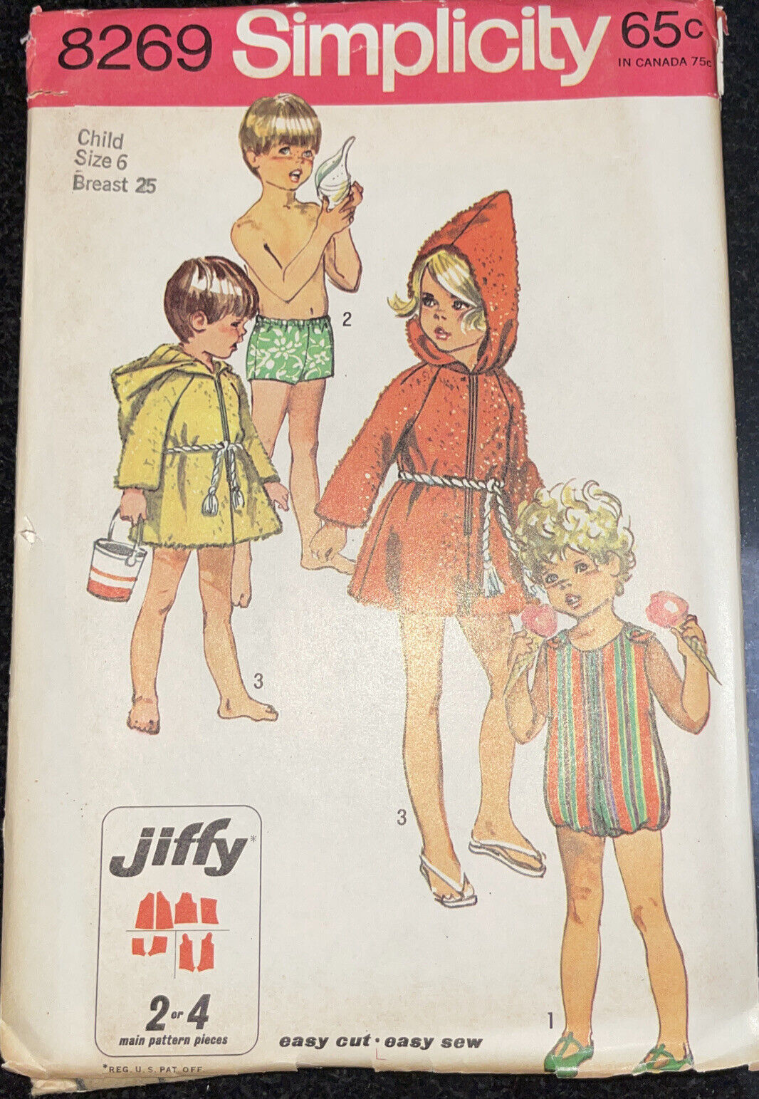 Rare Not Seen 1960\'s Simplicity Child\'s Jiffy Beachrobe & Swimsuits Uncut FF