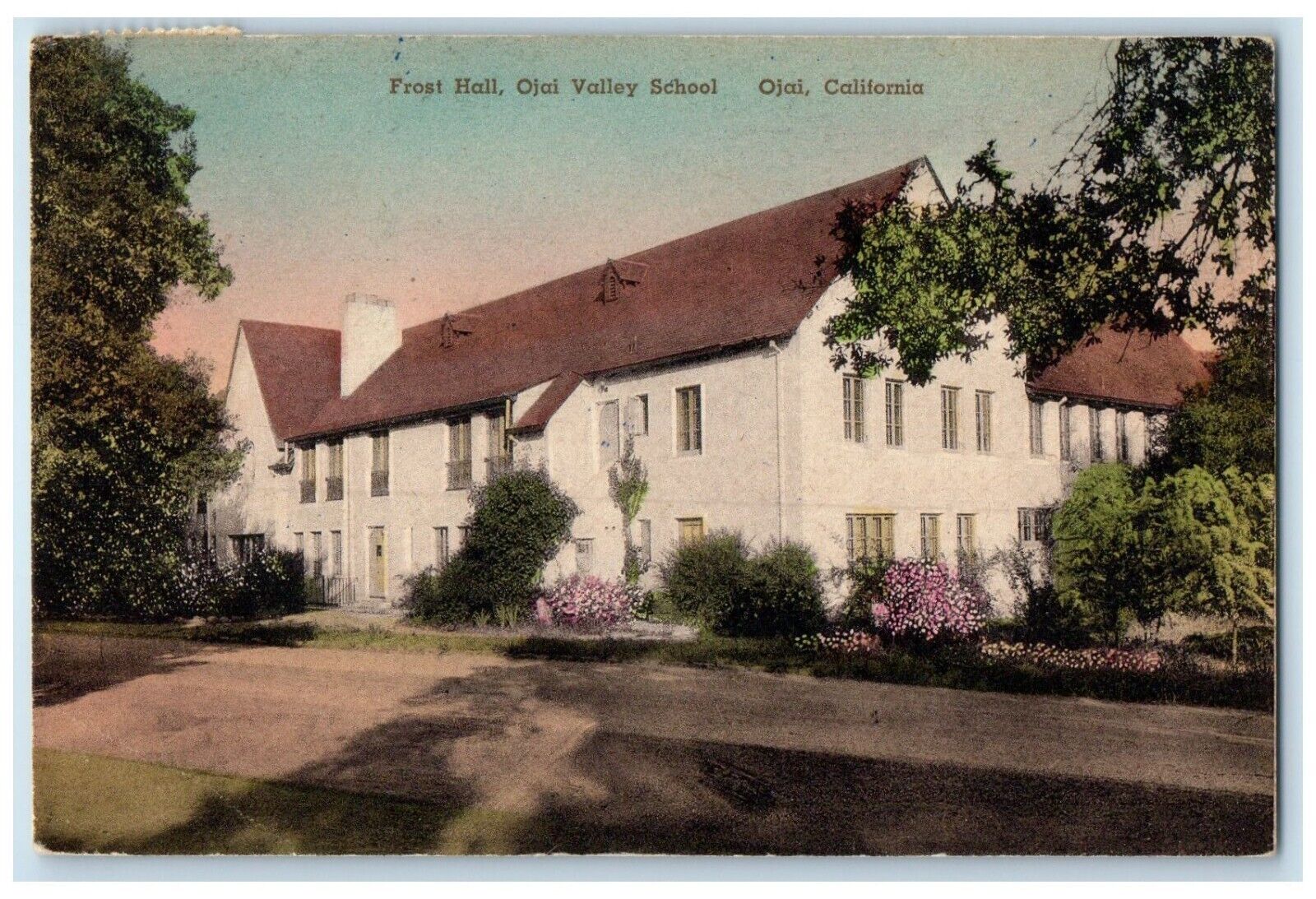 1947 Exterior Front View Frost Hall Ojai Valley School Ojai California Postcard
