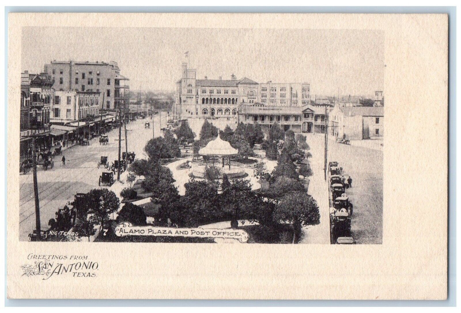 c1905 Alamo Plaza Post Office Greetings from San Antonio Texas TX Postcard