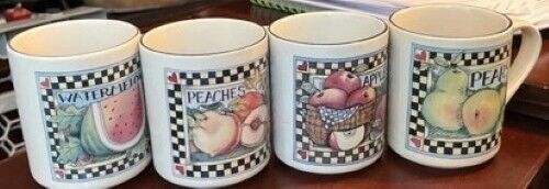 Vintage Susan WingetCheckerboard Farm 10 oz Coffe Mugs - Set of 4