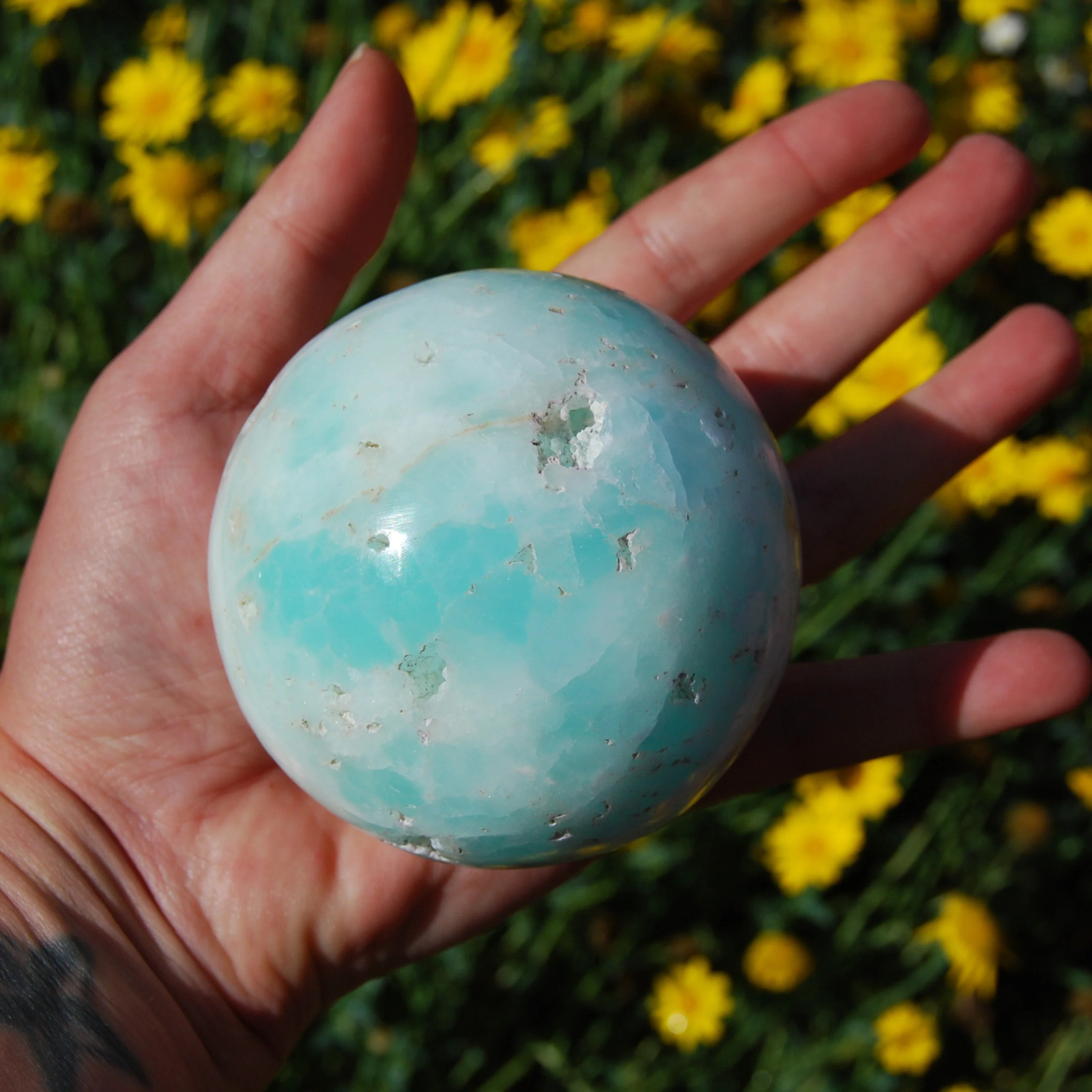 SALE was 199 | 1.6lb Large Caribbean Blue Calcite Crystal Sphere, Pakistan