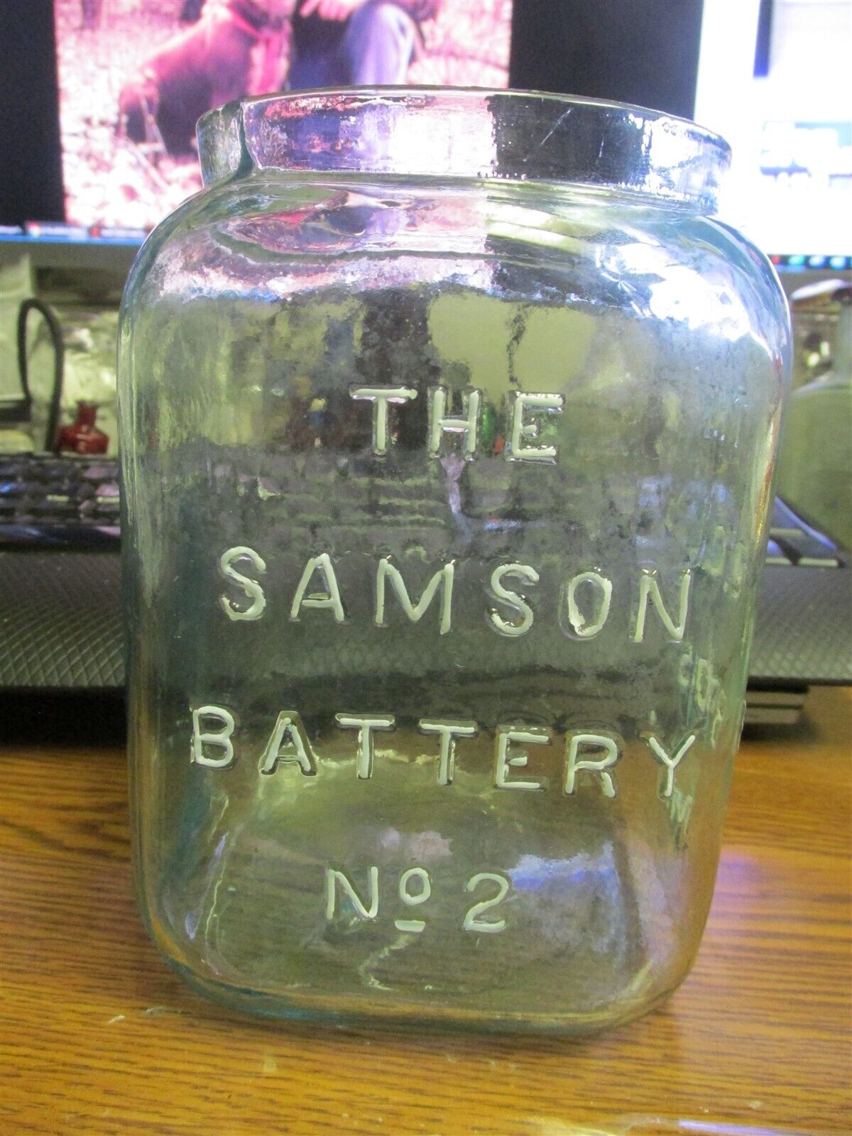 The Samson Battery No. 2 E.G.L. Co Boston, Mass. BATTERY JAR aqua SCARCE Variant