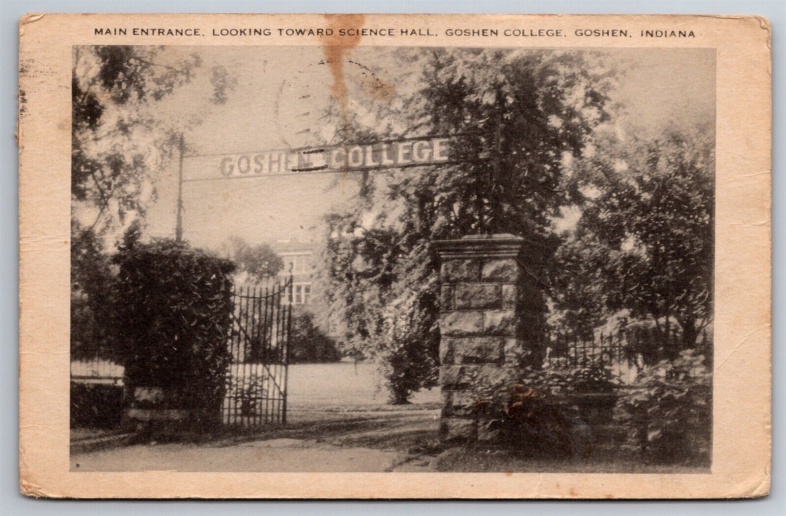 Goshen College Main Entrance Science Hall IN C1950 Postcard U6